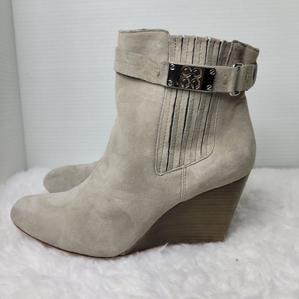 Coach Letty Womens Size 9.5 B Gray  Suede Ankle Wedge Heel Boots Bootie - Picture 3 of 9